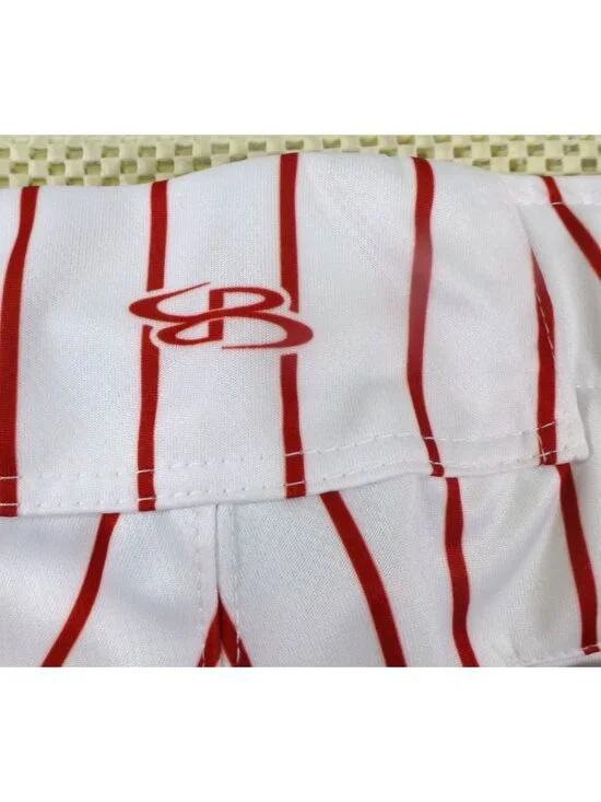 Boombah Mens Baseball Pants White & Red Pinstripe Sz 38 "F" Logo Adjustable Wais - Picture 12 of 13